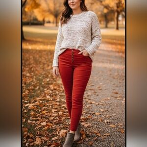 Cello Corduroy Ankle Pants in Rust Button Fly Skinny Fit Stretch High Waist